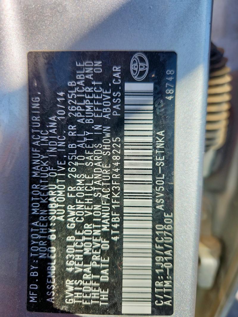 4T4BF1FK3FR448225 - 2015 TOYOTA CAMRY LE SILVER photo 12