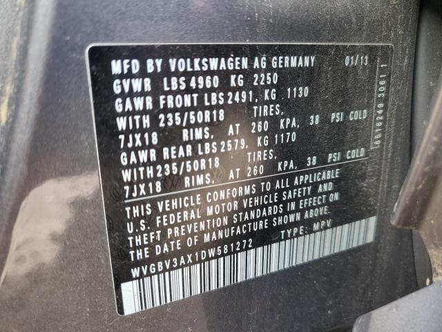 WVGBV3AX1DW581272 - 2013 VOLKSWAGEN TIGUAN S GRAY photo 13