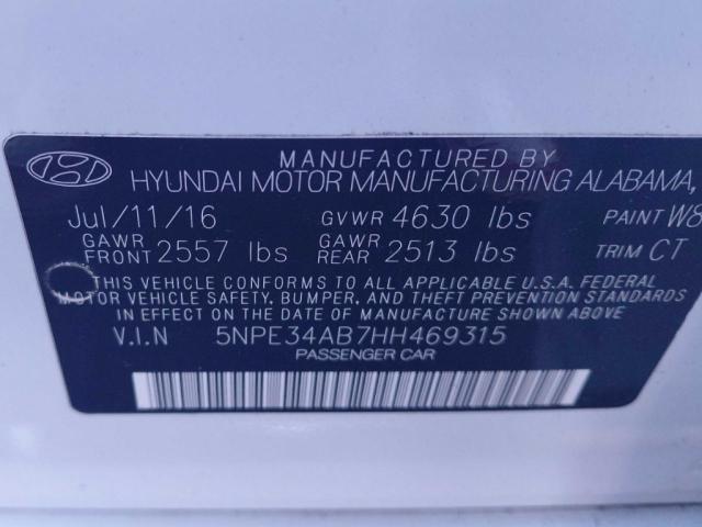 5NPE34AB7HH469315 - 2017 HYUNDAI SONATA SPORT WHITE photo 10