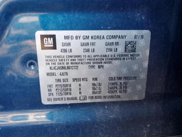 KL4CJASB6LB012722 - 2020 BUICK ENCORE PREFERRED BLUE photo 12