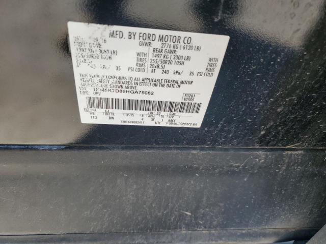 1FM5K7D86HGA75082 - 2017 FORD EXPLORER XLT BLACK photo 14