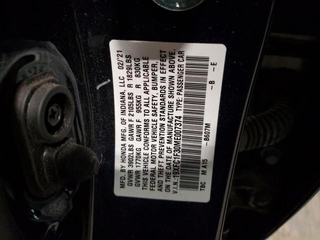 19XFC1F30ME007374 - 2021 HONDA CIVIC EX BLUE photo 12