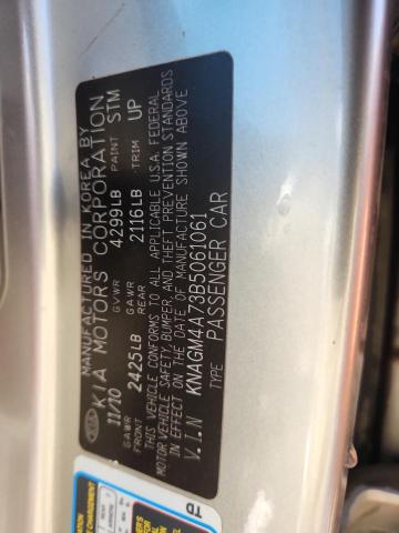 KNAGM4A73B5061061 - 2011 KIA OPTIMA LX SILVER photo 12