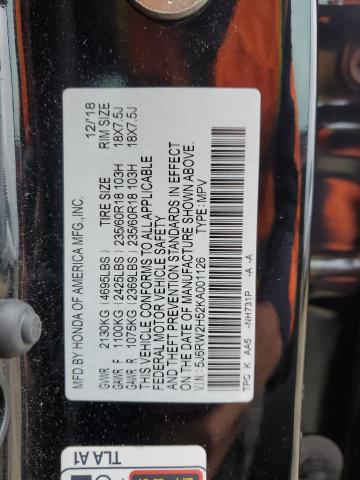 5J6RW2H52KA001126 - 2019 HONDA CR-V EX BLACK photo 12