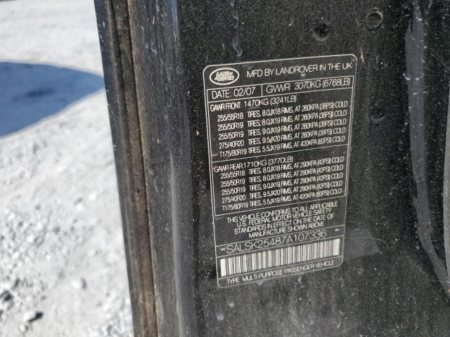 SALSK25487A107336 - 2007 LAND ROVER RANGE ROVE HSE BLACK photo 13