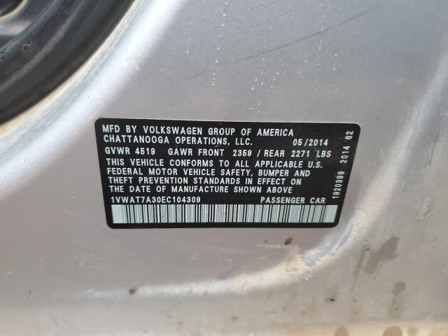 1VWAT7A30EC104309 - 2014 VOLKSWAGEN PASSAT S Plata foto 12