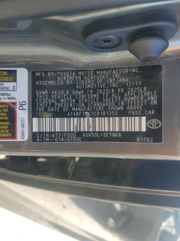 4T4BF1FK1CR181355 - 2012 TOYOTA CAMRY BASE GRAY photo 12
