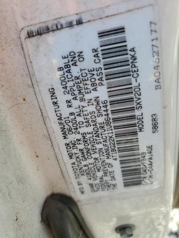 4T1BG22K11U864446 - 2001 TOYOTA CAMRY CE WHITE photo 12
