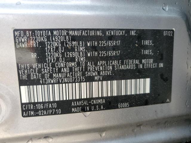 4T3RWRFV3NU073315 - 2022 TOYOTA RAV4 XLE SILVER photo 14