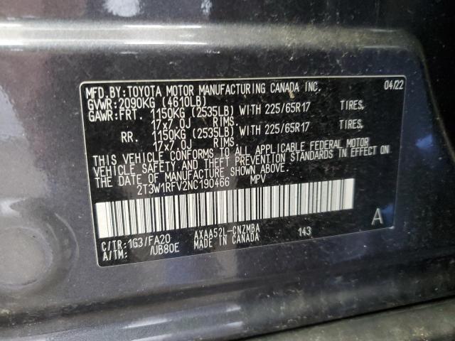 2T3W1RFV2NC190466 - 2022 TOYOTA RAV4 XLE GRAY photo 13