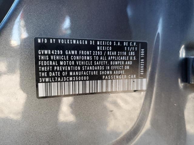 3VWLL7AJ3CM350080 - 2012 VOLKSWAGEN JETTA TDI Szary zdjęcie 13