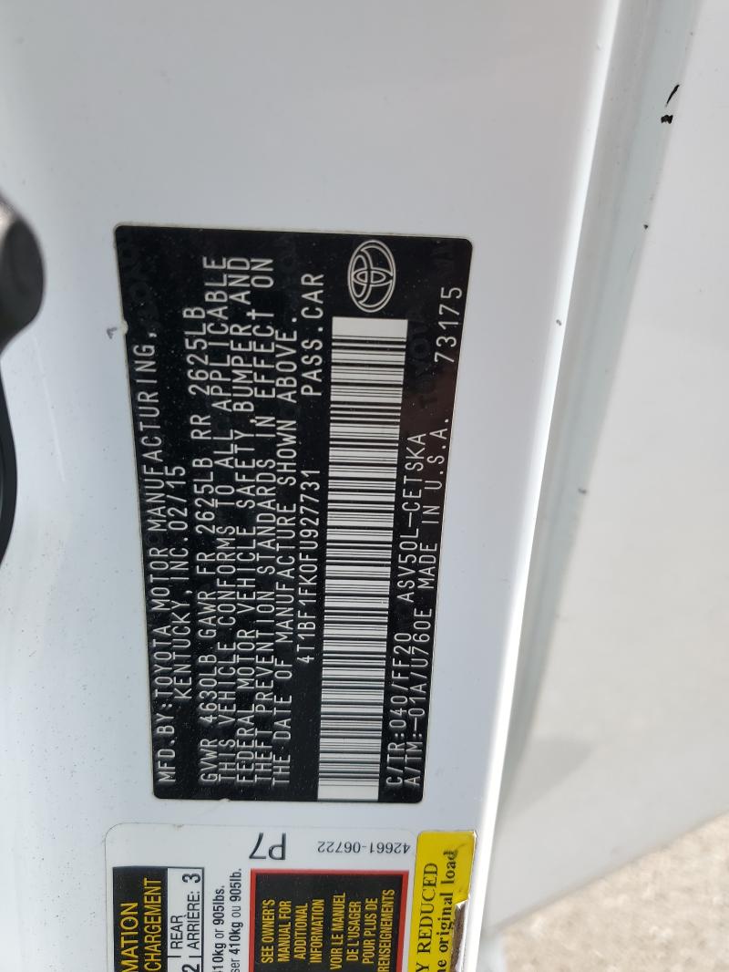 4T1BF1FK0FU927731 - 2015 TOYOTA CAMRY LE 白色 照片 12