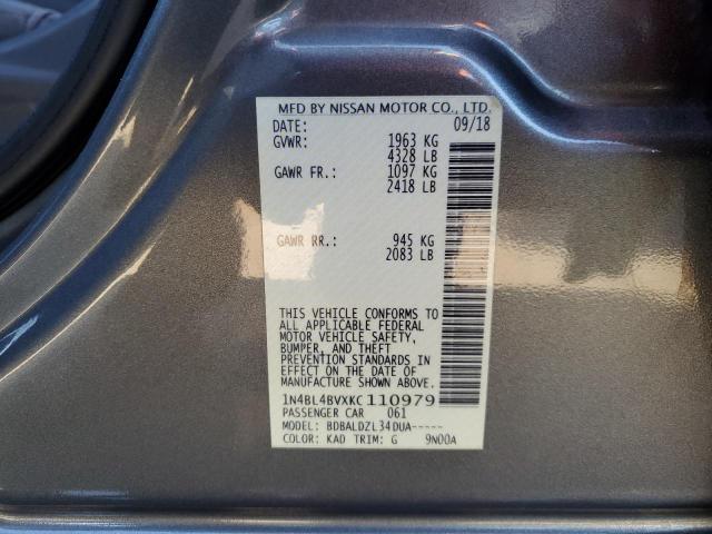 1N4BL4BVXKC110979 - 2019 NISSAN ALTIMA S رمادي صورة 12