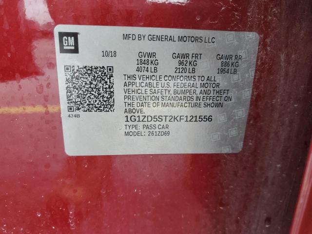 1G1ZD5ST2KF121556 - 2019 CHEVROLET MALIBU LT Червоний фото 12