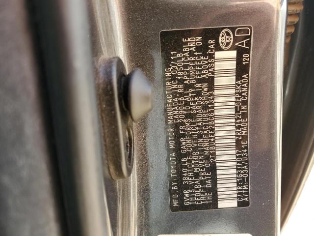 2T1BU4EE2BC611343 - 2011 TOYOTA COROLLA BASE GRAY photo 12
