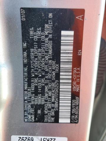 5TBBV54117S452579 - 2007 TOYOTA TUNDRA DOUBLE CAB SR5 SILVER photo 12