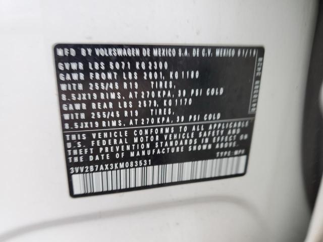 3VV2B7AX3KM083531 - 2019 VOLKSWAGEN TIGUAN SE Beyaz fotoğraf 14