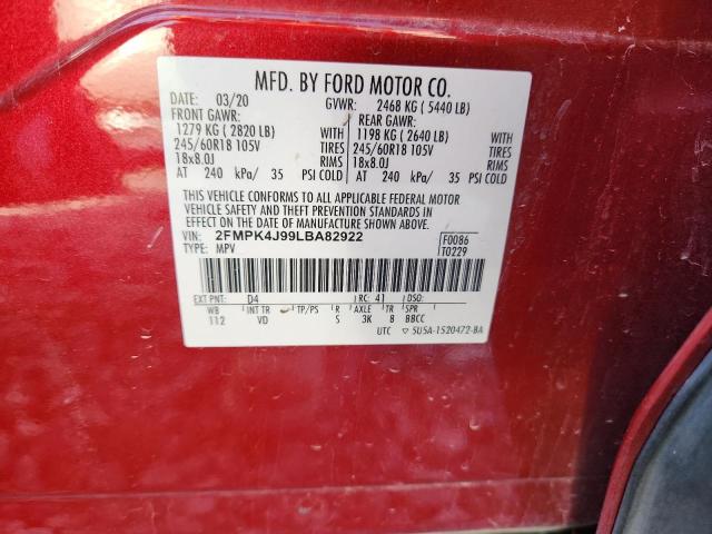 2FMPK4J99LBA82922 - 2020 FORD EDGE SEL RED photo 13