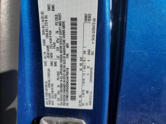 1FMCU0GD2KUA78510 - 2019 FORD ESCAPE SE BLUE photo 14