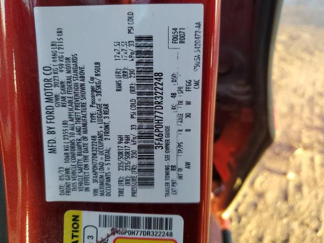 3FA6P0H77DR322248 - 2013 FORD FUSION SE 红色 照片 13