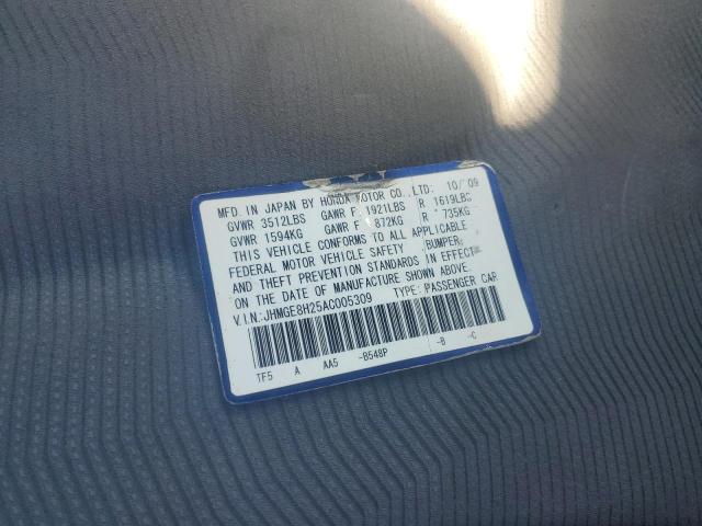 JHMGE8H25AC005309 - 2010 HONDA FIT BLUE photo 12