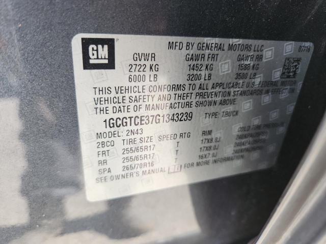 1GCGTCE37G1343239 - 2016 CHEVROLET COLORADO LT GRAY photo 12