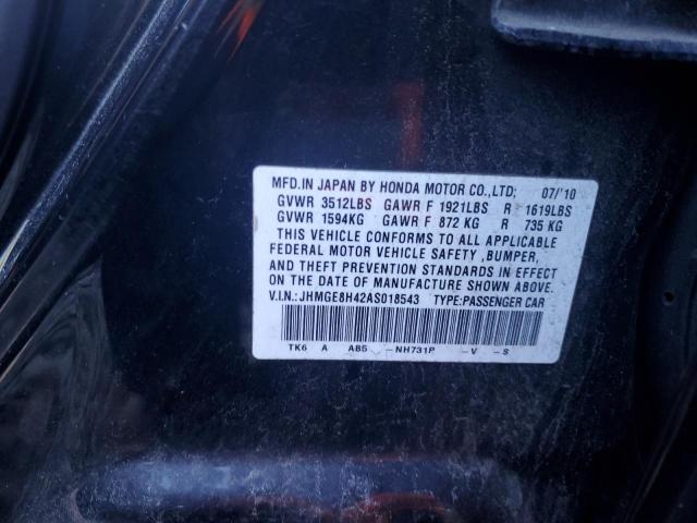 JHMGE8H42AS018543 - 2010 HONDA FIT SPORT შავი ფოტო 13