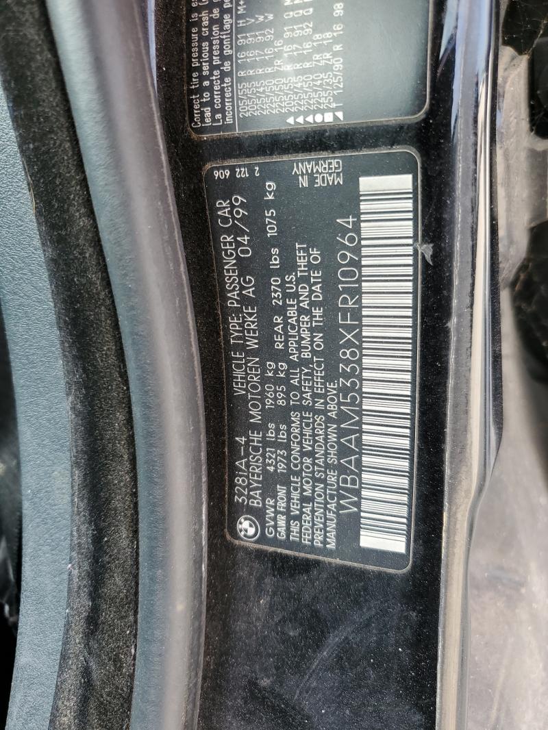 WBAAM5338XFR10964 - 1999 BMW 328 I AUTOMATIC BLACK photo 12
