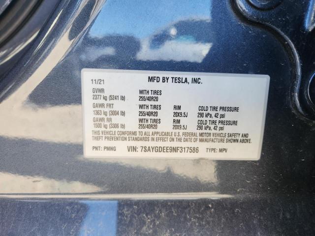 7SAYGDEE9NF317586 - 2022 TESLA MODEL Y Графитовый фото 13