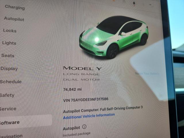 7SAYGDEE9NF317586 - 2022 TESLA MODEL Y CHARCOAL photo 9