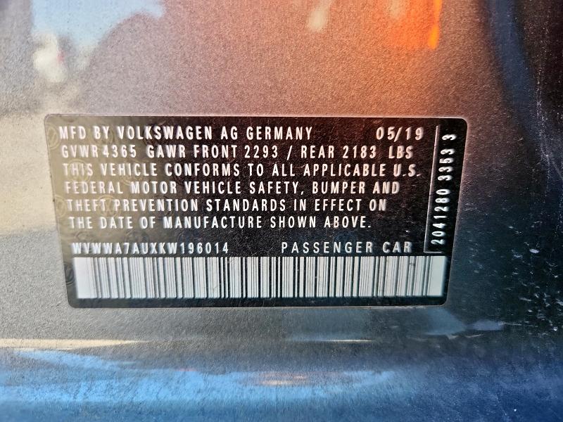 WVWWA7AUXKW196014 - 2019 VOLKSWAGEN GOLF R GRAY photo 12