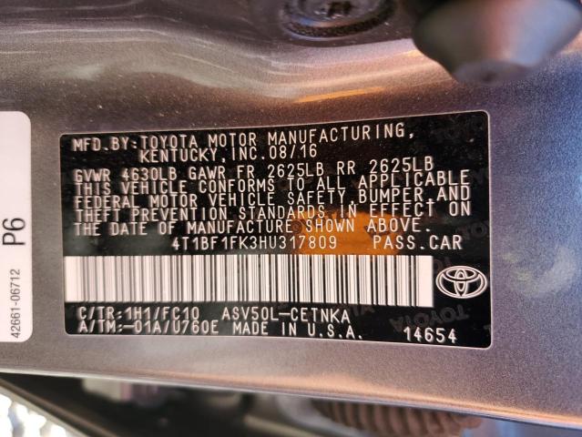 4T1BF1FK3HU317809 - 2017 TOYOTA CAMRY LE GRAY photo 12