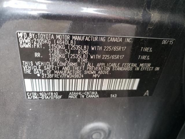 2T3BFREV7FW349824 - 2015 TOYOTA RAV4 LE 灰色 照片 13