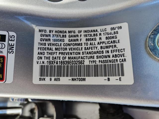 19XFA16939E032562 - 2009 HONDA CIVIC EXL SILVER photo 12
