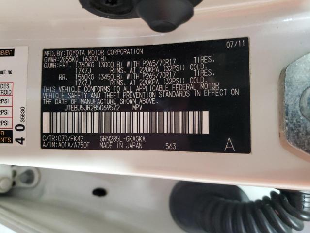 JTEBU5JR2B5069572 - 2011 TOYOTA 4RUNNER SR5 白色 照片 13