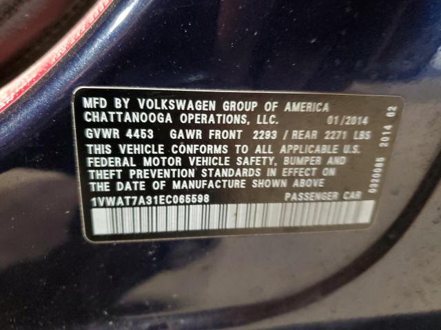 1VWAT7A31EC065598 - 2014 VOLKSWAGEN PASSAT S BLUE photo 12