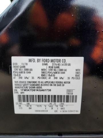 1FM5K7D81KGA61730 - 2019 FORD EXPLORER XLT Siyah fotoğraf 12