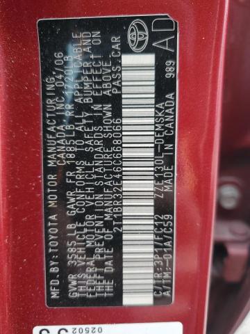 2T1BR32E46C668066 - 2006 TOYOTA COROLLA CE წითელი ფოტო 13