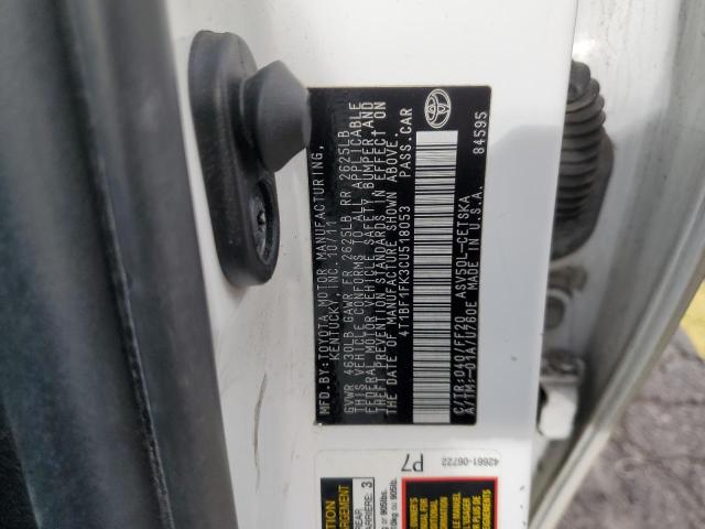 4T1BF1FK3CU518053 - 2012 TOYOTA CAMRY BASE Beyaz fotoğraf 12