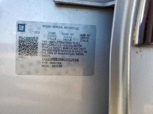 1G1105S35KU112158 - 2019 CHEVROLET IMPALA PREMIER Күміс фото 12