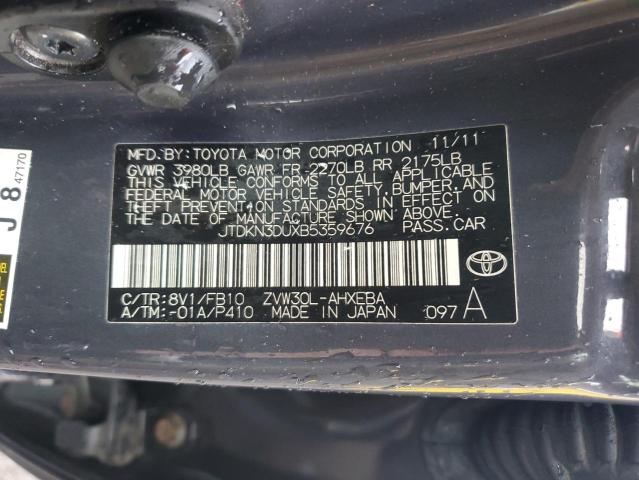 JTDKN3DUXB5359676 - 2011 TOYOTA PRIUS GRAY photo 12