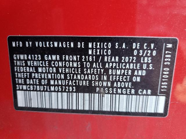 3VWCB7BU7LM057293 - 2020 VOLKSWAGEN JETTA S RED photo 12