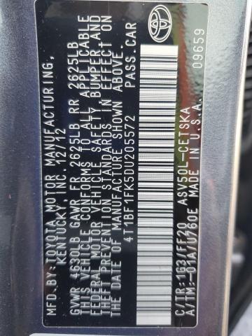 4T1BF1FK5DU205572 - 2013 TOYOTA CAMRY L GRAY photo 12