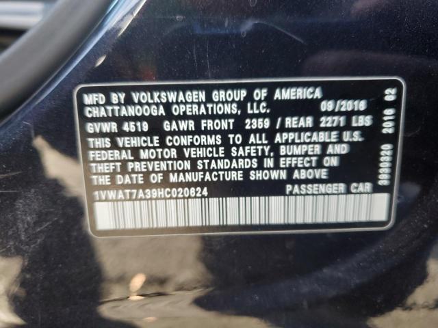 1VWAT7A39HC020624 - 2017 VOLKSWAGEN PASSAT S BLACK photo 12