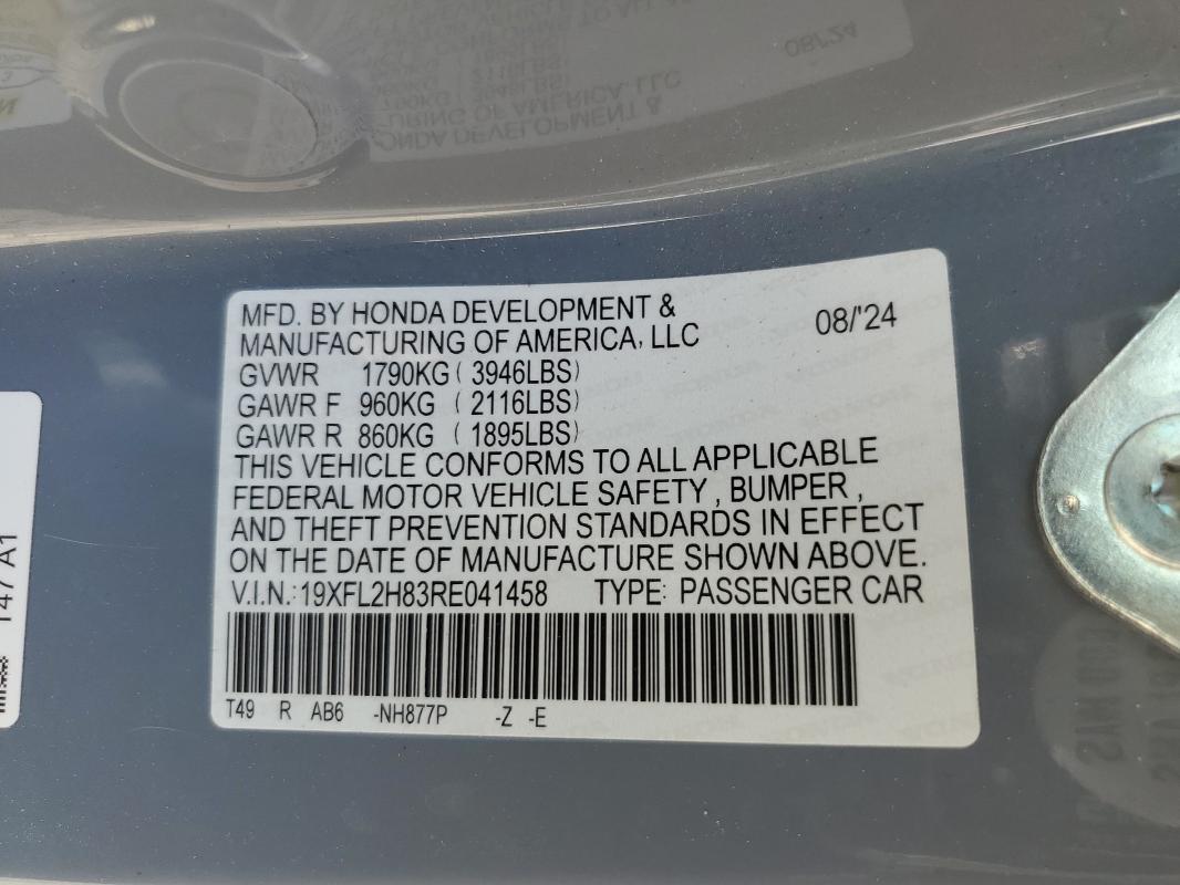 19XFL2H83RE041458 - 2024 HONDA CIVIC SPORT BLUE photo 12