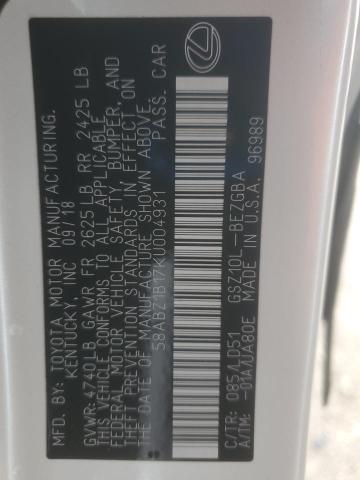 58ABZ1B17KU004931 - 2019 LEXUS ES 350 Weiß Foto 12