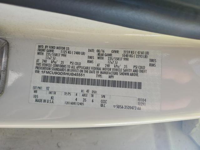 1FMCU9GD5HUB45551 - 2017 FORD ESCAPE SE 白色 照片 12