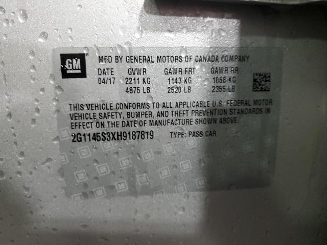 2G1145S3XH9187819 - 2017 CHEVROLET IMPALA PREMIER SILVER photo 13