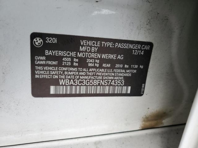 WBA3C3G58FNS74353 - 2015 BMW 320 I XDRIVE 白色 照片 12