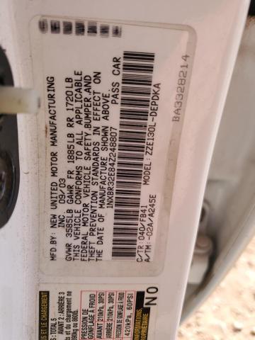 1NXBR32E84Z248807 - 2004 TOYOTA COROLLA CE WHITE photo 12